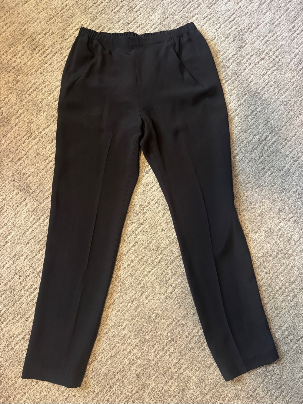 Maria Cornejo Black Silk Slim Straight Pants w/ Pockets & Elastic Waist 2/4